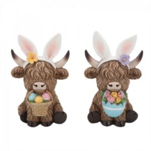 Resin Easter Highland Cow with Bunny Ears