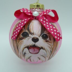 Baubles 100mm Dog Pink Shih Tzu w Bow