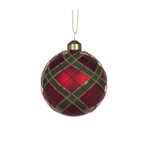 Baubles 80mm Frosted Tartan