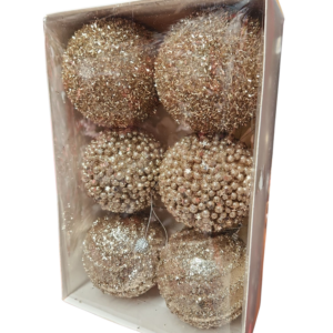 Baubles 80mm Champagne 6pk assorted