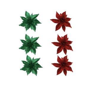 Glitter Flower Green or Red 3pack 8cm