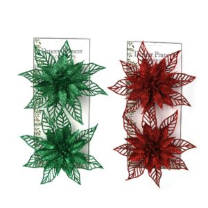 Glitter Flower Green or Red 15cm 2pack