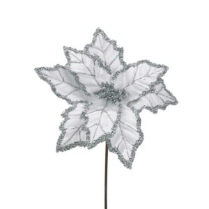 White Velour Poinsettia 31cm w Long Stem