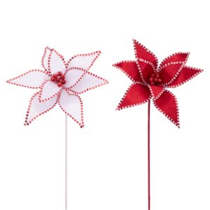Red n White Poinsettia 32cm with Bells