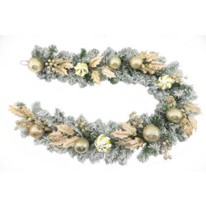 Garland 183cm PVC Mixed, Holly, Green, Gold White