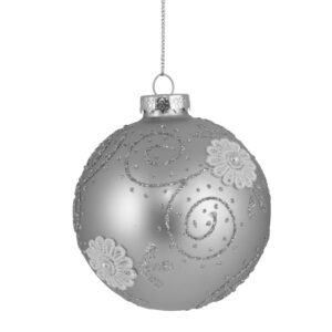Baubles 80mm Glass Silver Lace Flower