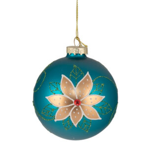 Baubles 80mm Glass Green Gold Flower
