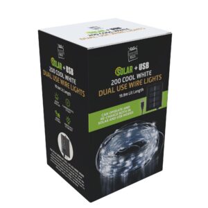Solar USB Dual LED Wire Lights 200 Cool White