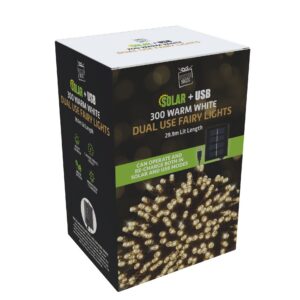 Solar USB Dual LED Fairy Lights 300 Warm