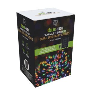 Solar USB Dual LED Fairy Lights 300 Multi
