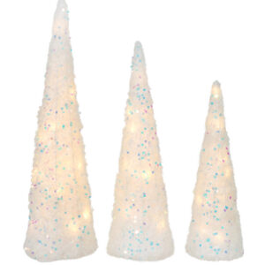 Cone Tree LED 3pc Set Snowy Sequins