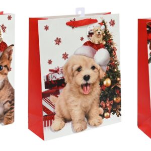 Gift Bag Pets Red Glitter LGE