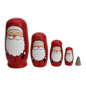 Wooden Red White Santa Babushka