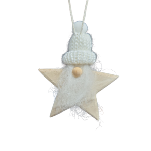 Wooden Natural White Santa Star Decoration