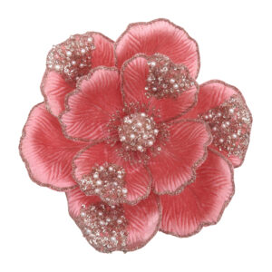 Clip On Magnolia Beaded Petal Coral Pink
