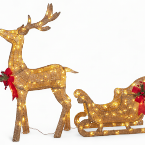 Sleigh and Reindeer with Lights Indoor/Outdoor, 148cmH