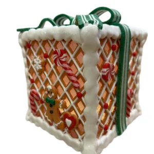 Gingerbread Present Box - Green Bow