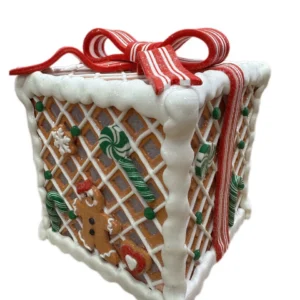 Gingerbread Present Box - Red Bow
