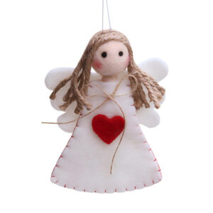 Angel Red Heart White Wool Decoration