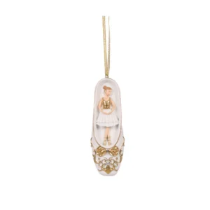 Hanging Ornament White and Gold Ballet Slipper, Ballerina