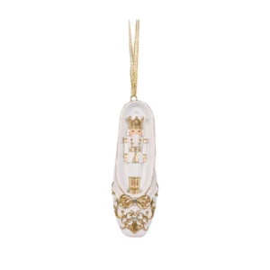 Hanging Ornament White and Gold Ballet Slipper, Nutcracker
