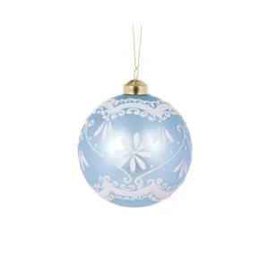 Baubles 100mm Glass Elaborate Frosted Blue