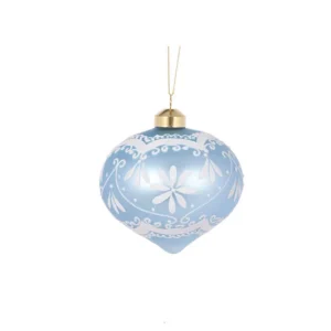Baubles 100mm Glass Onion Elaborate Frosted Blue