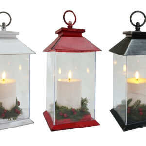 LED Pillar Candle Lantern w/Berry Decoration