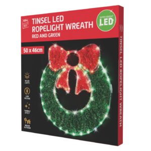 LED Tinsel Wreath 50cm with Bow
